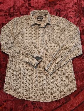 Kenneth Cole White Shirt with Black Micro-Print Pattern